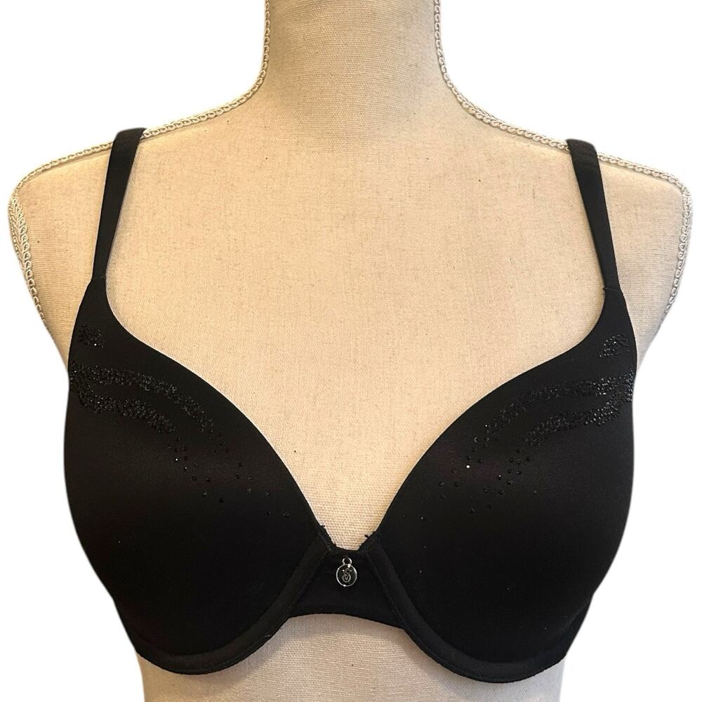 VICTORIA'S SECRET Black Lined Perfect Coverage Bra Solid Rhinestones Womens 32D